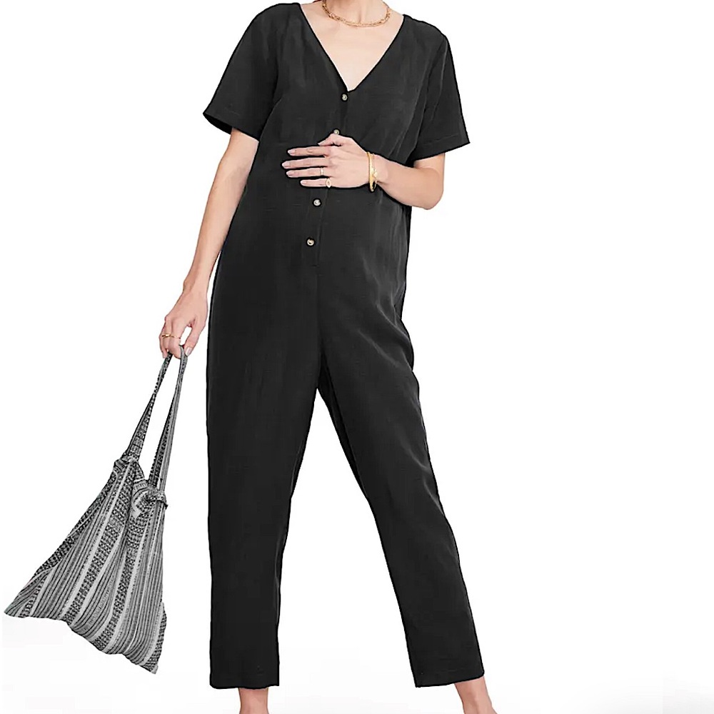 HATCH Noelle Button-Front Jumpsuit in Black SZ 2